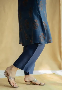 Yashi Dark Indigo Solid Chanderi Silk Straight Pant