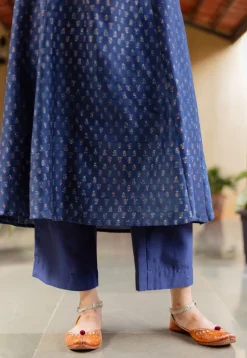 Yashi Dark Indigo Solid Chanderi Silk Straight Pant