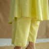 Yashi Lime Green Hand Block Print Slub Cotton Straight Pant