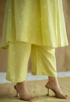 Yashi Lime Green Hand Block Print Slub Cotton Straight Pant