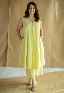 Yashi Lime Green Hand Block Print Slub Cotton Straight Pant