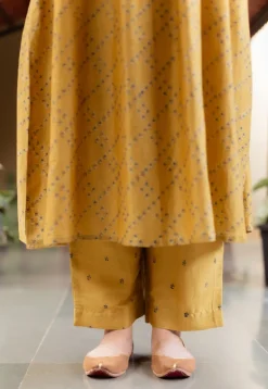 Yashi Mustard Ajrakh Chanderi Silk Straight Pant