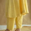 Yashi Mustard Hand Block Print Slub Cotton Straight Pant