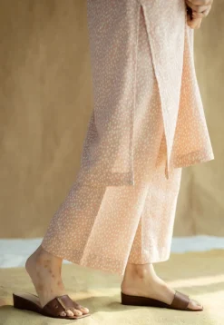 Yashi Peach Hand Block Print Slub Cotton Straight Pant