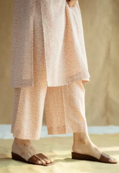Yashi Peach Hand Block Print Slub Cotton Straight Pant