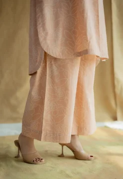 Yashi Peach Hand Block Print Slub Cotton Straight Pant