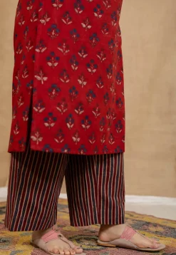 Yashi Red Ajrakh Cotton Straight Pant