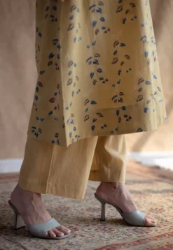Yashi Yellow Solid Slub Cotton Straight Pant