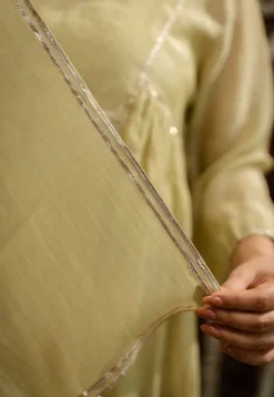 Yashika Sage Green A Line Chanderi Silk Gota Patti Kurta Set (Set of 3)