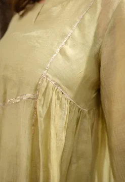Yashika Sage Green A Line Chanderi Silk Gota Patti Kurta Set (Set of 3)
