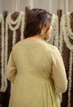 Yashika Sage Green A Line Chanderi Silk Gota Patti Kurta Set (Set of 3)