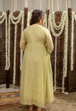 Yashika Sage Green A Line Chanderi Silk Gota Patti Kurta Set (Set of 3)