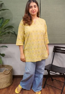 Yellow Dabu Slub Cotton Top