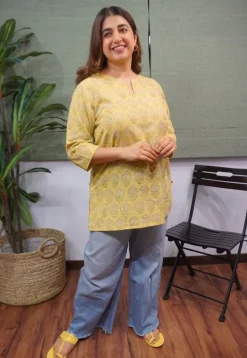 Yellow Dabu Slub Cotton Top