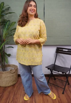 Yellow Dabu Slub Cotton Top