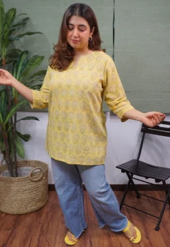 Yellow Dabu Slub Cotton Top