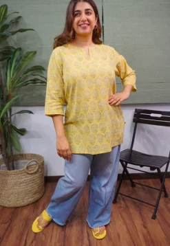 Yellow Dabu Slub Cotton Top