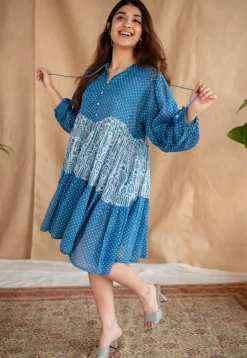 Yuvani Batik Natural Dyed MulMul Cotton Dress with Slip