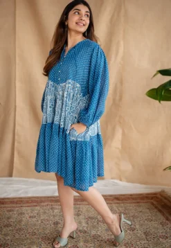 Yuvani Batik Natural Dyed MulMul Cotton Dress with Slip
