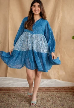 Yuvani Batik Natural Dyed MulMul Cotton Dress with Slip