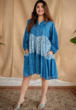 Yuvani Batik Natural Dyed MulMul Cotton Dress with Slip