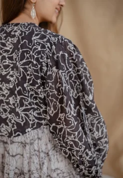 Yuvani Charcoal Batik MulMul Cotton Loose Dress with Slip