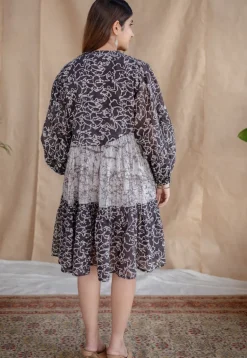 Yuvani Charcoal Batik MulMul Cotton Loose Dress with Slip