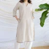 Zahira Off White Jamdani Handwoven Cotton Straight Kurta