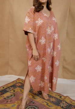 Zaya Peach Batik Cotton Loose Dress