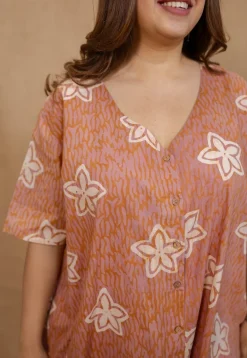 Zaya Peach Batik Cotton Loose Dress