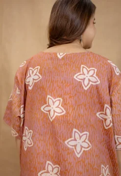 Zaya Peach Batik Cotton Loose Dress