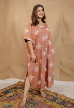 Zaya Peach Batik Cotton Loose Dress
