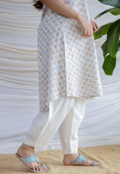 Zeeya Powder Blue Sanganeri Cotton A Line Kurta