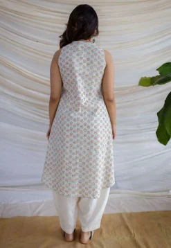 Zeeya Powder Blue Sanganeri Cotton A Line Kurta
