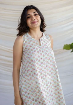 Zeeya Powder Blue Sanganeri Cotton A Line Kurta