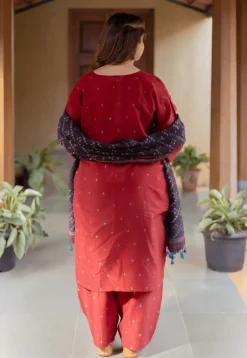 Zehra Madder Ajrakh Chanderi Silk A Line Kurta with Hand Embroidery