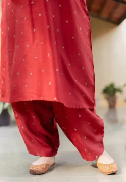 Zehra Madder Ajrakh Chanderi Silk A Line Kurta with Hand Embroidery