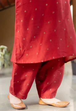 Zehra Madder Ajrakh Chanderi Silk A Line Kurta with Hand Embroidery