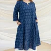 Zinal Indigo Dabu Slub Cotton Kali Kurta