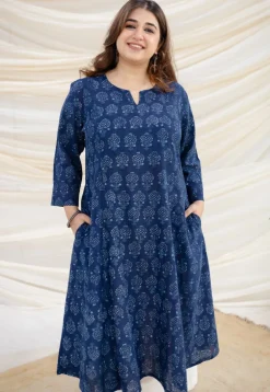 Zinal Indigo Dabu Slub Cotton Kali Kurta