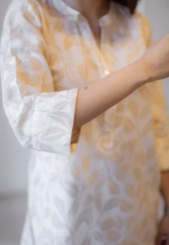Zinia Beige Hand Block Print Slub Cotton Straight Short Top