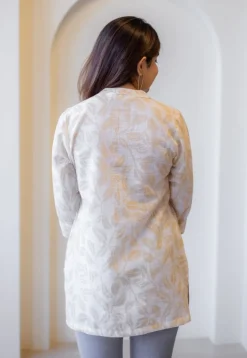 Zinia Beige Hand Block Print Slub Cotton Straight Short Top
