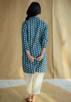 Zuhi Indigo Dabu Cotton Straight Kurta