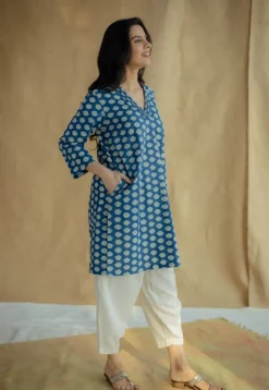 Zuhi Indigo Dabu Cotton Straight Kurta