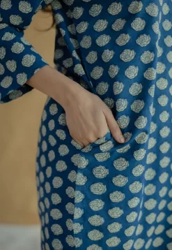 Zuhi Indigo Dabu Cotton Straight Kurta